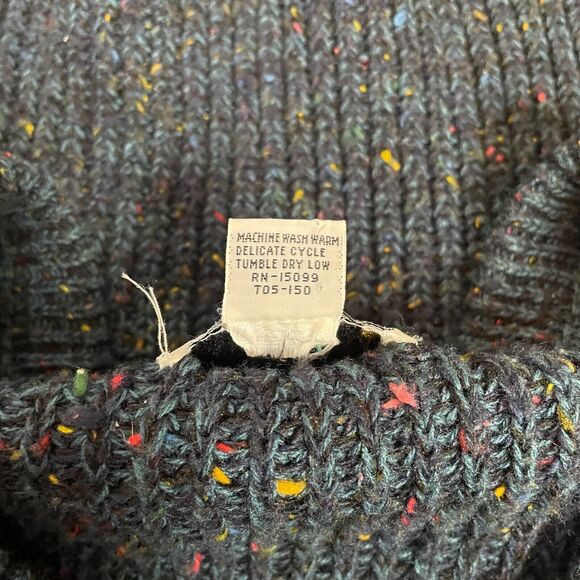 Vintage V Neck Sweater Size XL Blue Pullover Chunky Rib Knit Speckled 80s 90s - Picture 9 of 10
